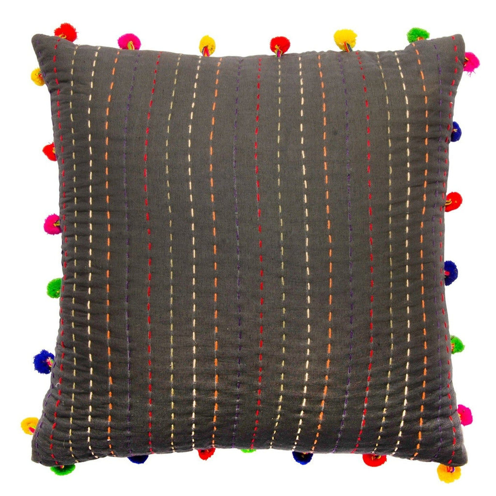 Kantha Pom - Pom Edge Cushion - cc407CHA - Uneeka