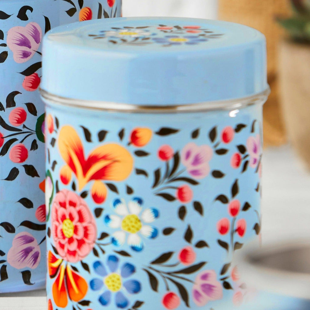 Ketaki Hand Painted Enamel Small Tea Canister - ENAMEL34 - Uneeka