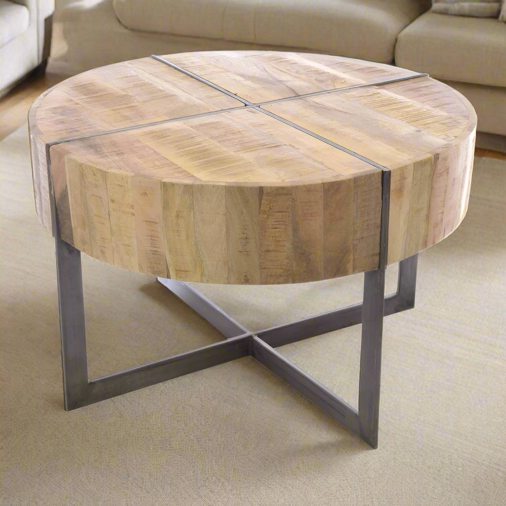 Kingdom Round Mango Wood Coffee Table - OLD05 - Uneeka