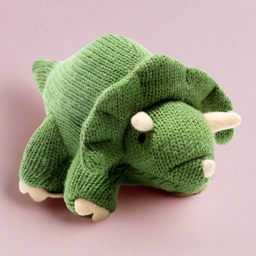 Knitted Green Triceratops Rattle Toy - BY4184 - Uneeka