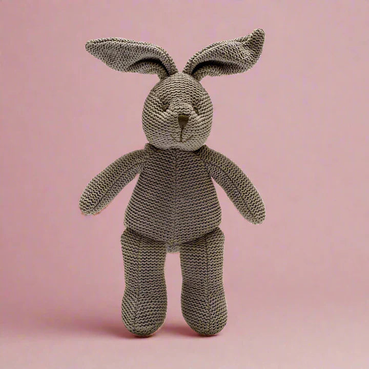 Knitted Organic Cotton Grey Bunny Rattle Toy - BY4218 - Uneeka