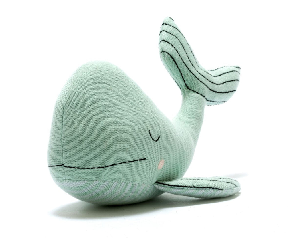 Knitted Organic Cotton Sea Green Closed Eyes Whale - BY5814 - Uneeka