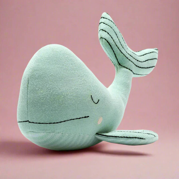 Knitted Organic Cotton Sea Green Closed Eyes Whale - BY5814 - Uneeka