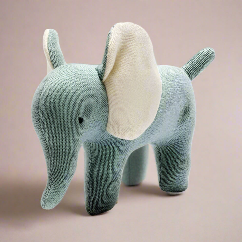 Knitted Organic Teal Elephant Scandi Baby Toy - BY5804 - Uneeka
