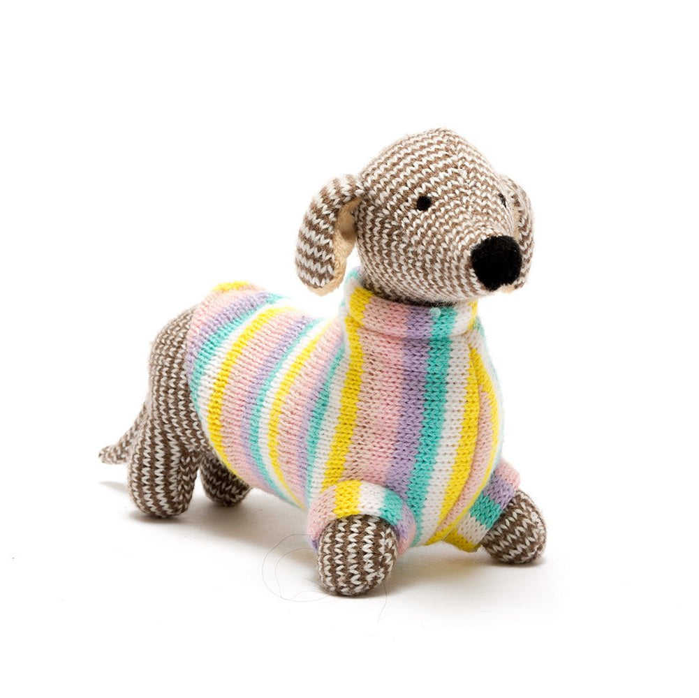 Knitted Sausage Dog in Jumper Rattle - BY4220 - Uneeka