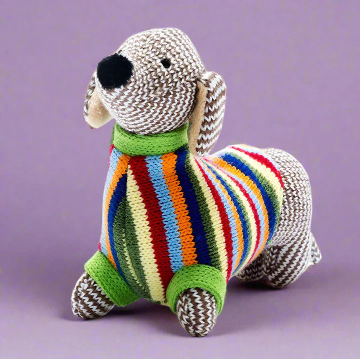Knitted Sausage Dog in Jumper Rattle - BY4517 - Uneeka