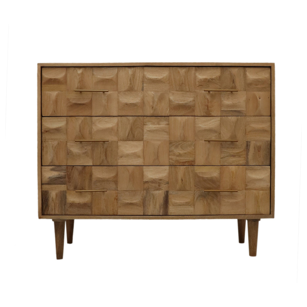 Large 3 Drawer Checkerboard Mango Wood Chest Of Drawers - M2151 - Uneeka