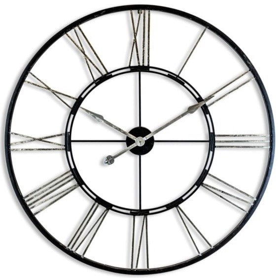 Large Black & Silver Iron Skeleton Wall Clock - ET77 - Uneeka