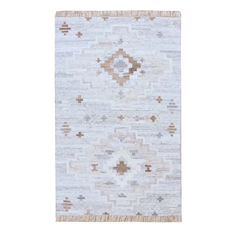 Large Blue & Cream Geometric Recycled Plastic Rug - SLRUGXL - Uneeka