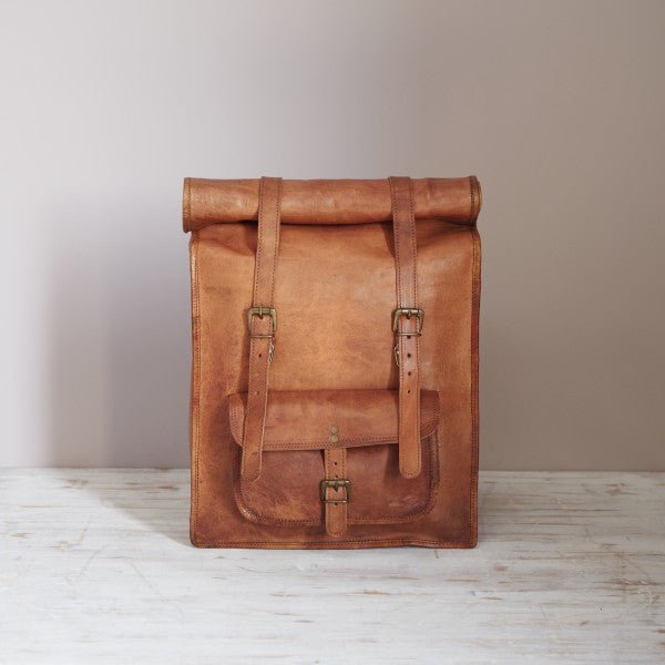 Large Leather Rolltop Backpack - HIRTBP - BR - Uneeka