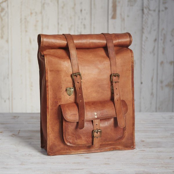 Large Leather Rolltop Backpack - HIRTBP - BR - Uneeka