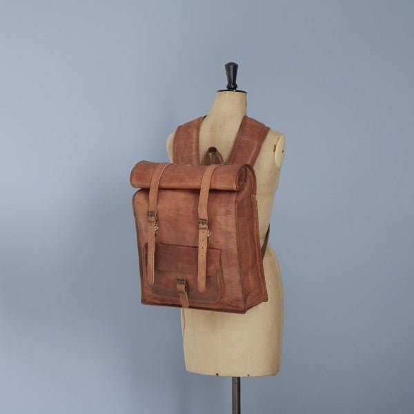 Large Leather Rolltop Backpack - HIRTBP - BR - Uneeka