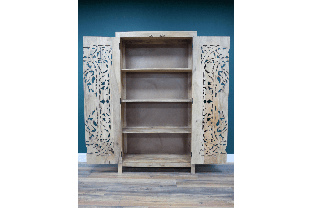 Large Mango Wood Carved Detail Cabinet - 8168 - Uneeka