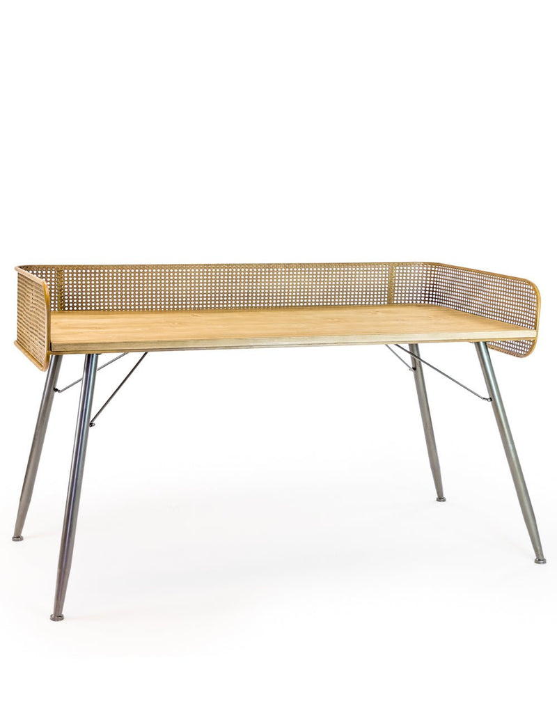 Large Metal & Rattan Retro Style Desk - DTC43 - Uneeka