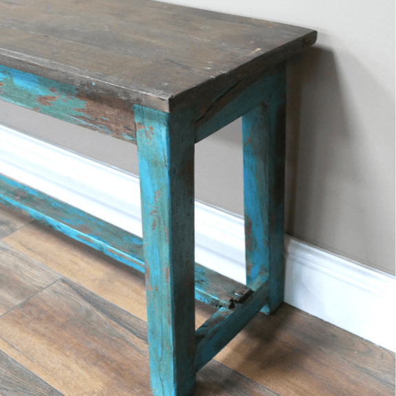 Large Reclaimed Wooden Painted Blue Shoe Bench - 8686 - Uneeka