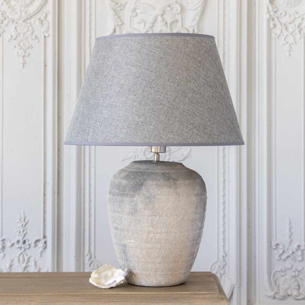 Large Ribbed Ceramic Lamp with Grey Shade - YH6104 - Uneeka