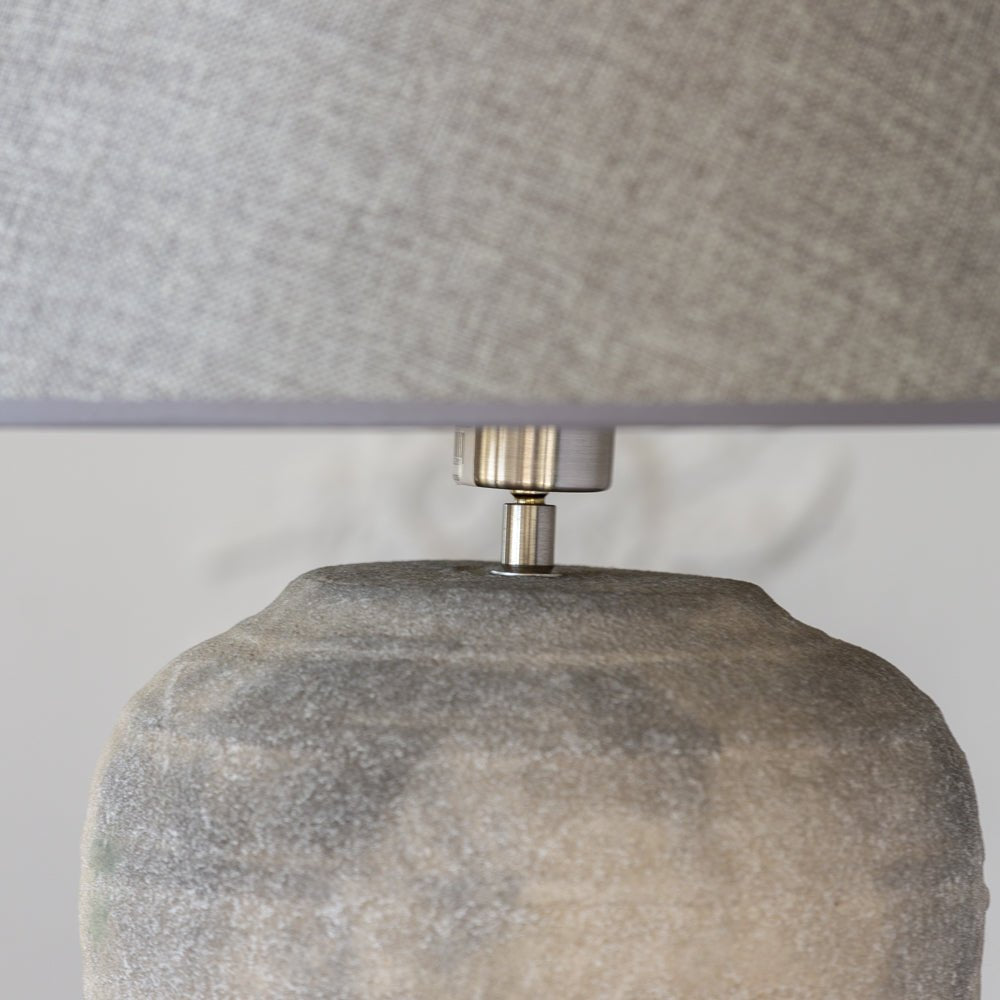 Large Ribbed Ceramic Lamp with Grey Shade - YH6104 - Uneeka