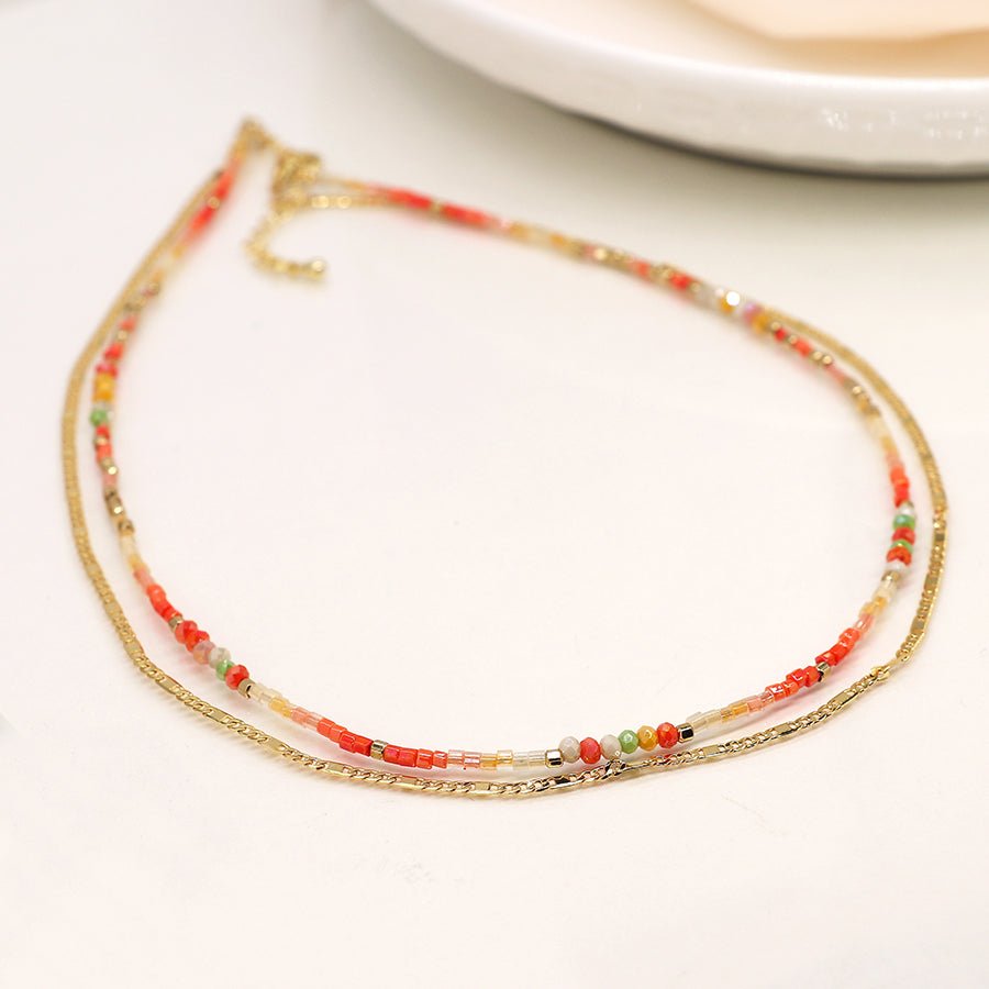 Layered Beaded Gold Necklace - 04304 - Uneeka