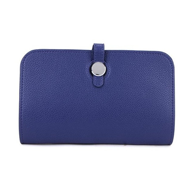Leather Purse with Round Silver Fastening - 12300Purse - NAVY - Uneeka