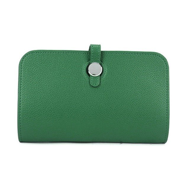 Leather Purse with Round Silver Fastening - 12300Purse - Green - Uneeka