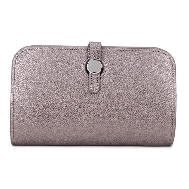 Leather Purse with Round Silver Fastening - 12300PurseDGREY - Uneeka