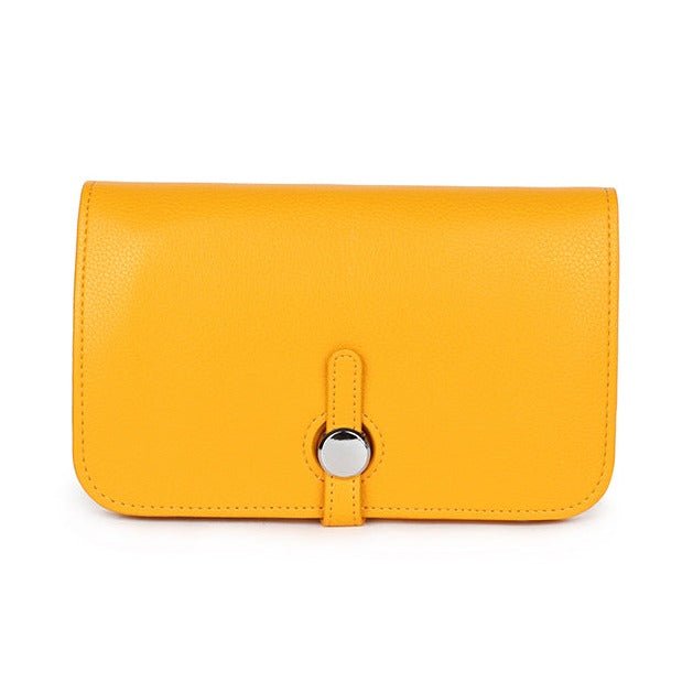 Leather Purse with Round Silver Fastening - 12300Purse - YELLOW - Uneeka