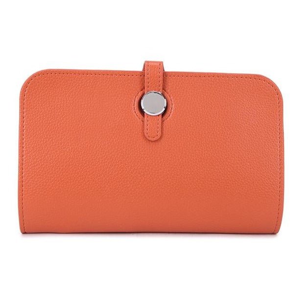 Leather Purse with Round Silver Fastening - 12300Purse - ORANGE - Uneeka
