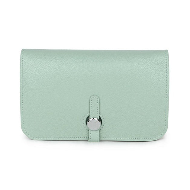 Leather Purse with Round Silver Fastening - 12300 - PURSE - L.GREEN - Uneeka