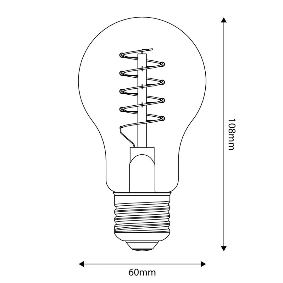 LED Gold A60 Curved Spiral Filament 4W E27 Dimmable Bulb - BB - C03 - Uneeka