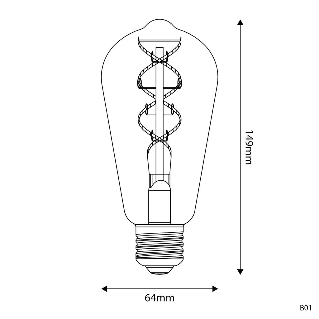 LED Gold Edison 5V ST64 E27 Spiral Filament Dimmable Bulb - BB - B01 - Uneeka