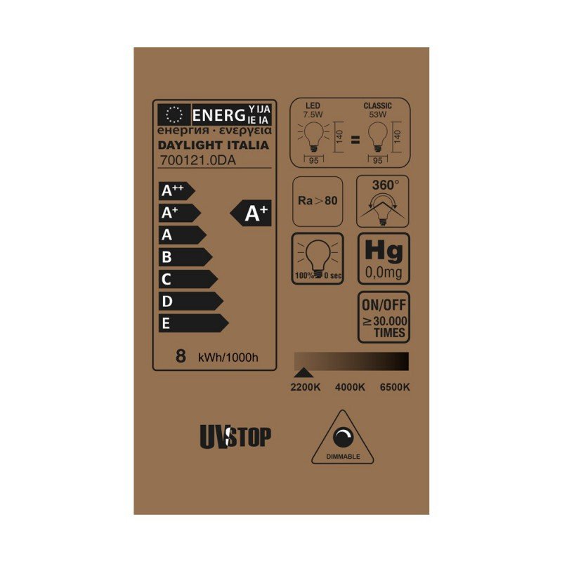 LED Transparent Light Bulb - Globe G95 Long Filament - 7.5W E27* - DL700121 - Uneeka