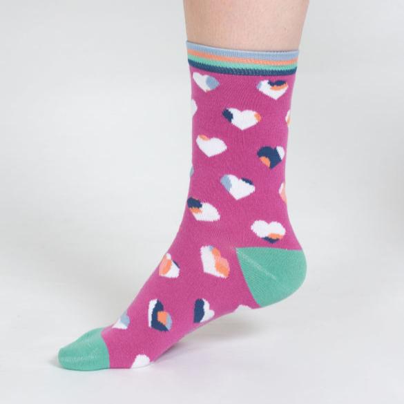 Leopard Heart Bamboo Socks - TA329 - Purple - Uneeka