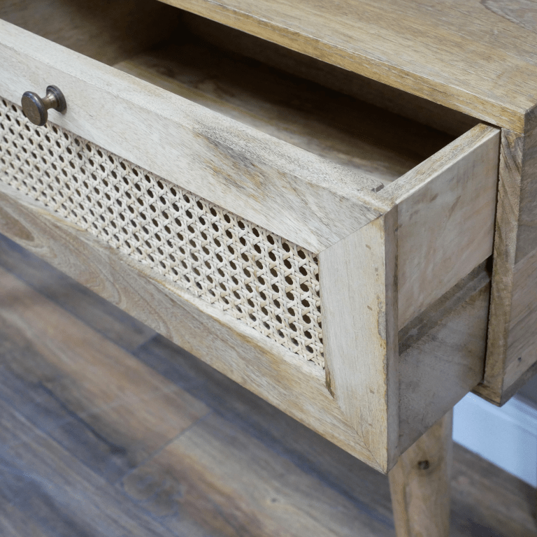 Light Acacia Wood & Rattan Drawer Console Table - 9717 - Uneeka