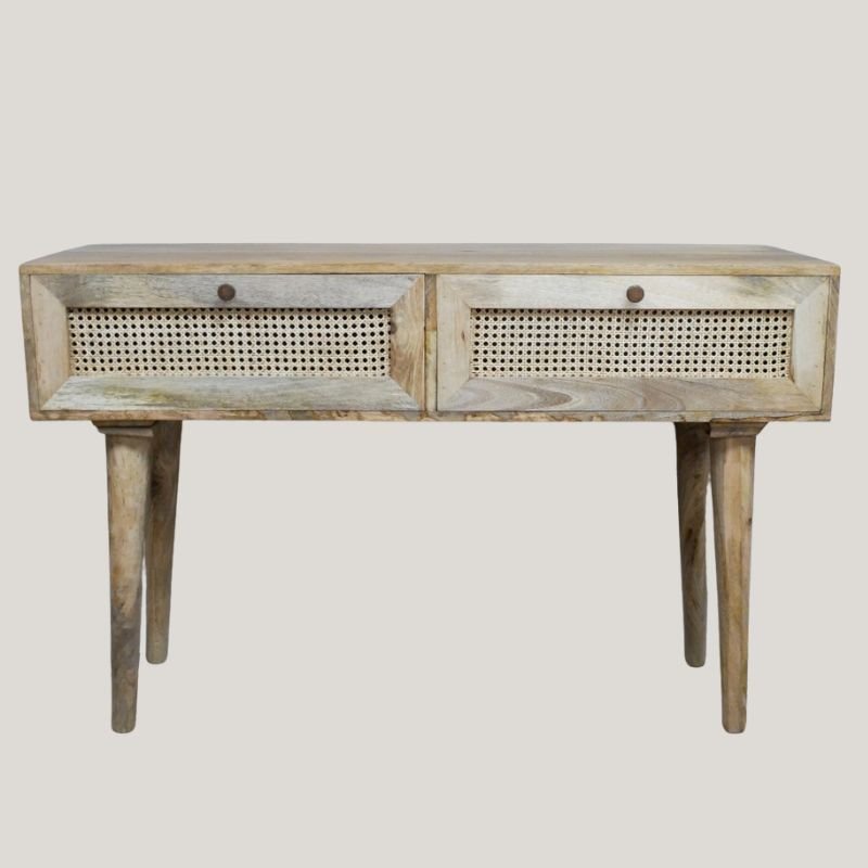 Light Acacia Wood & Rattan Drawer Console Table - 9717 - Uneeka