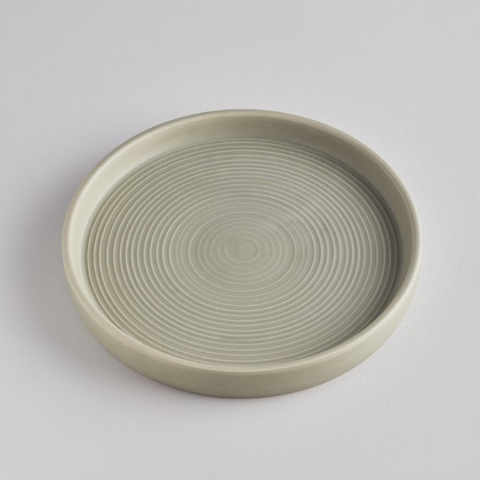 Light Grey - Green Ceramic Candle Plate - F01023 - Uneeka