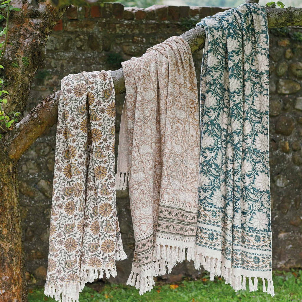 Light Pink Hand Block Printed Cotton Throw - JHTP - Uneeka