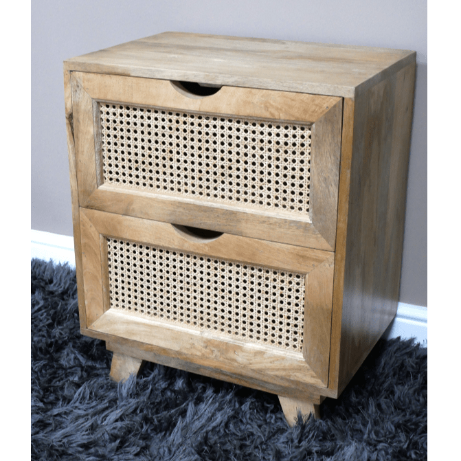 Light Rattan Front Two Drawer Bedside Cabinet - 9764 - Uneeka