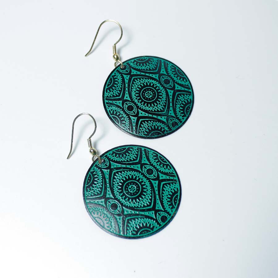 Light Turquoise Geometric Circle Earrings - TAR14047 - Uneeka