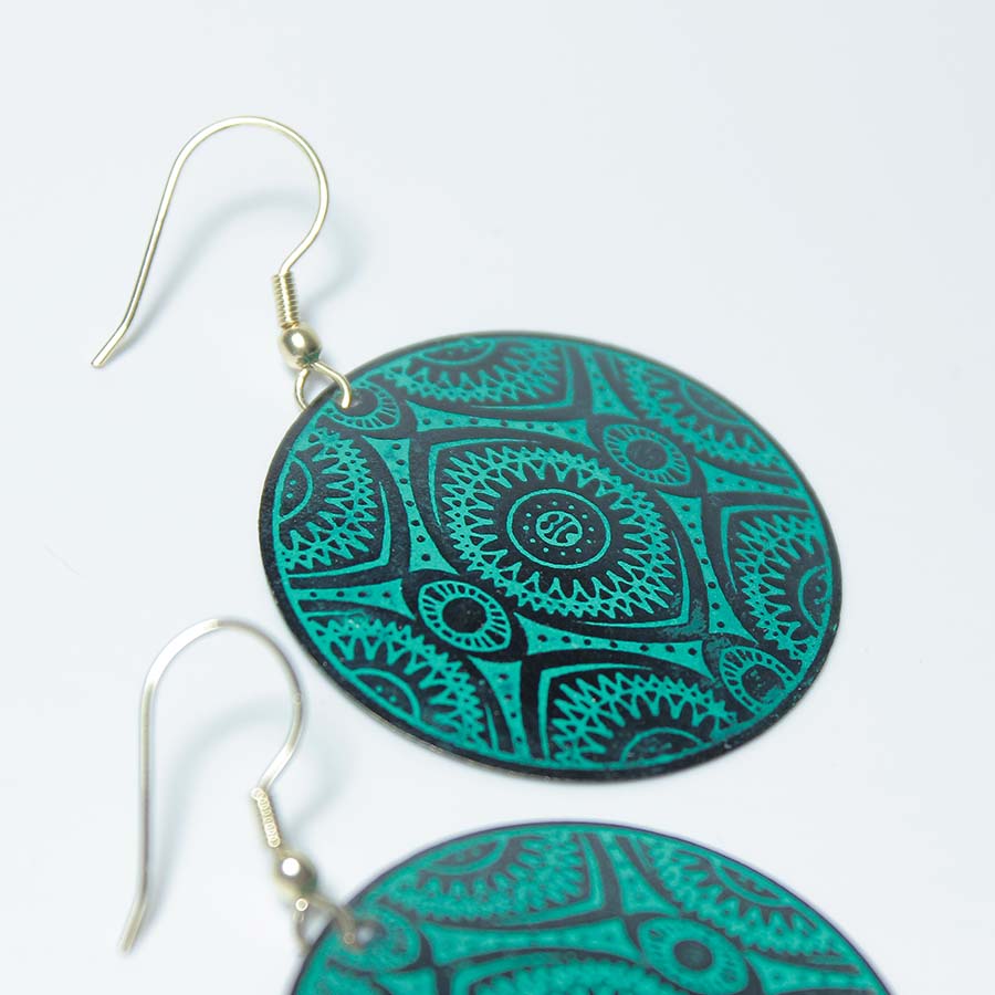 Light Turquoise Geometric Circle Earrings - TAR14047 - Uneeka