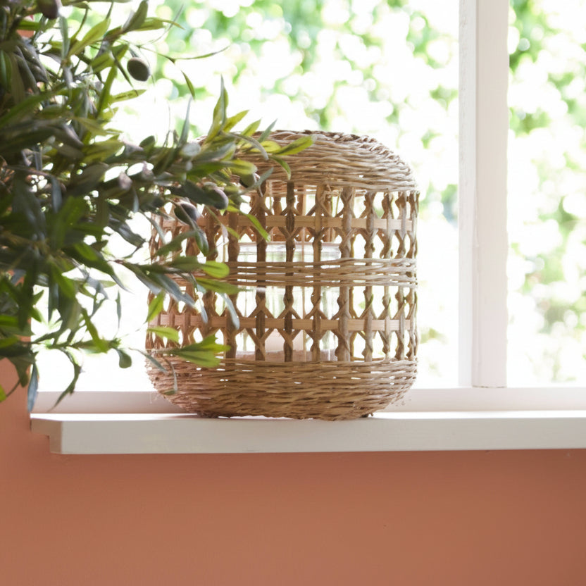 Light Wash Bamboo Hurricane Lantern - 7730784 - Uneeka
