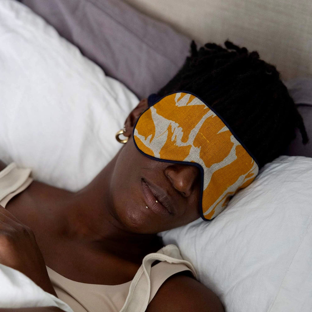 Linen & Merino Wool Eye Mask Yellow Creatures - Eye Mask - Linen/Merino - Printed Yellow Creatures - Uneeka