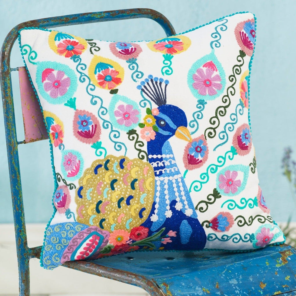 Mahima Embroidered Peacock Cushion - CC246 - Uneeka