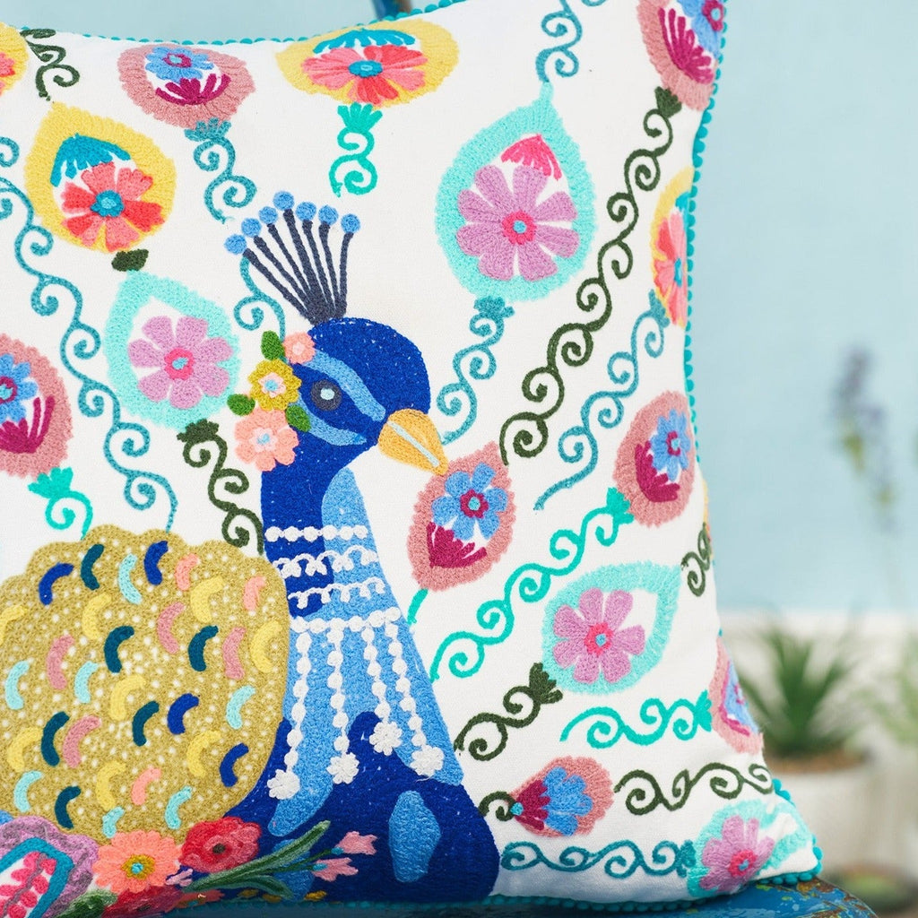 Mahima Embroidered Peacock Cushion - CC246 - Uneeka