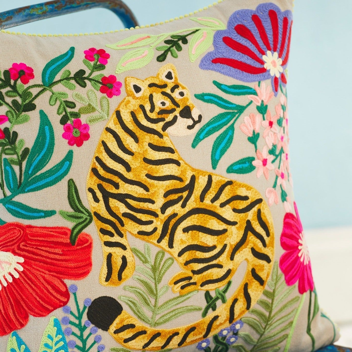 Mahima Embroidered Tiger Cushion - CC247 - Uneeka