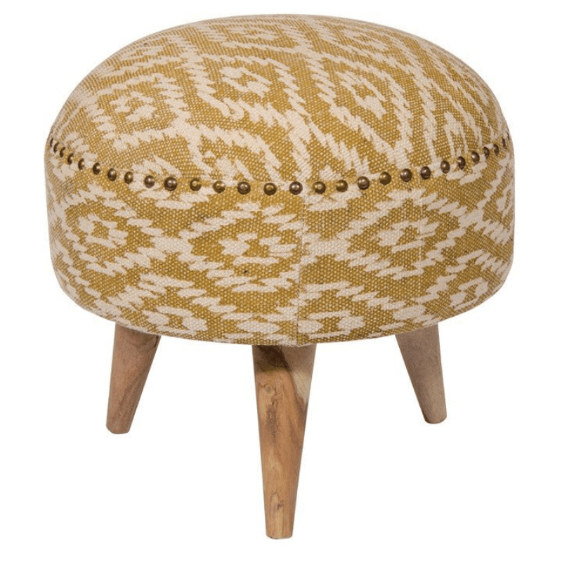 Mandir Upholstered Indian Geometric Footstool - FS398IN - Uneeka