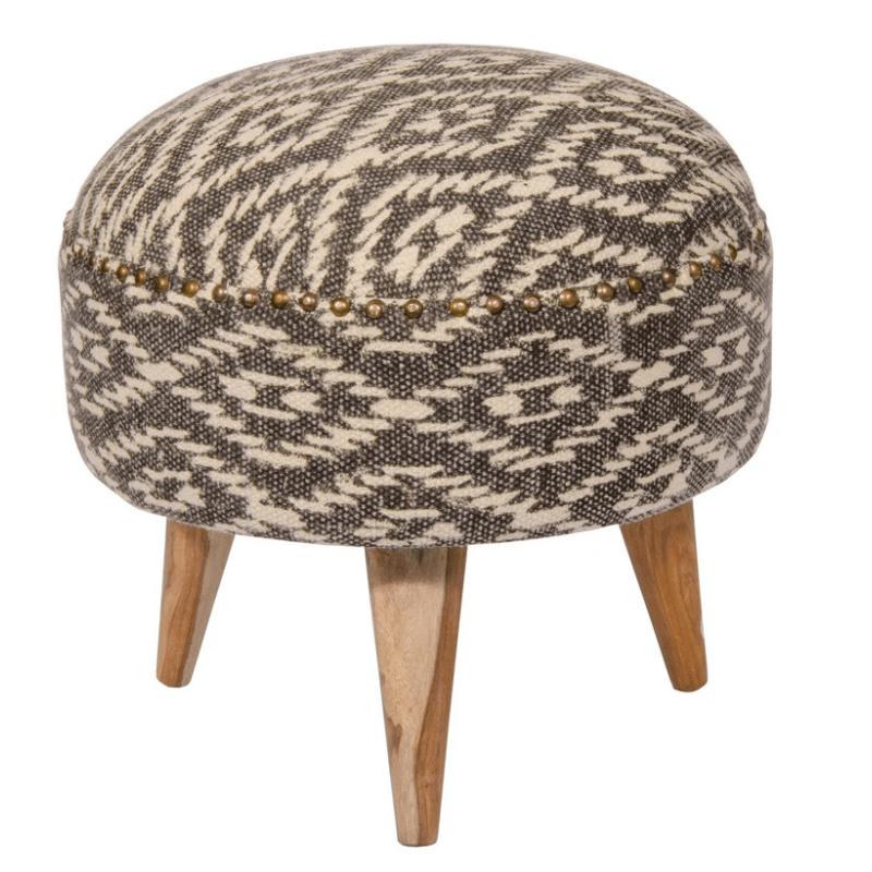 Mandir Upholstered Indian Geometric Footstool - FS398IN - Uneeka