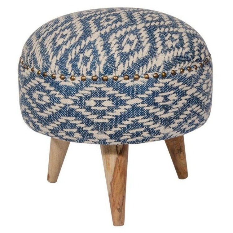 Mandir Upholstered Indian Geometric Footstool - FS398IN - Uneeka