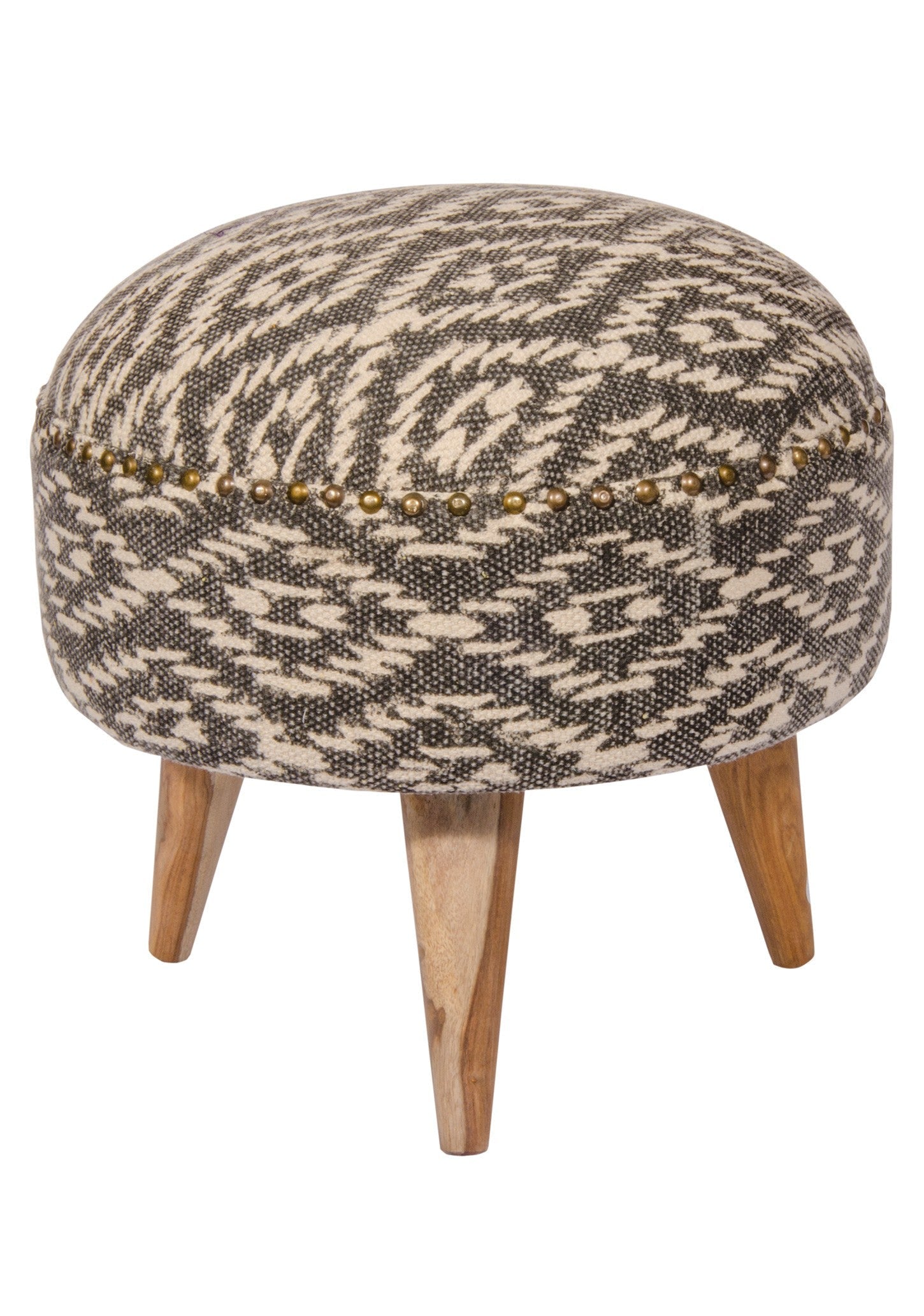 Mandir Upholstered Indian Geometric Footstool - FS398GY - Uneeka