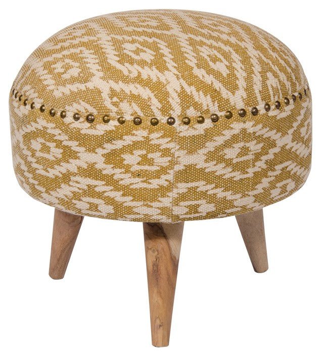 Mandir Upholstered Indian Geometric Footstool - FS398OL - Uneeka