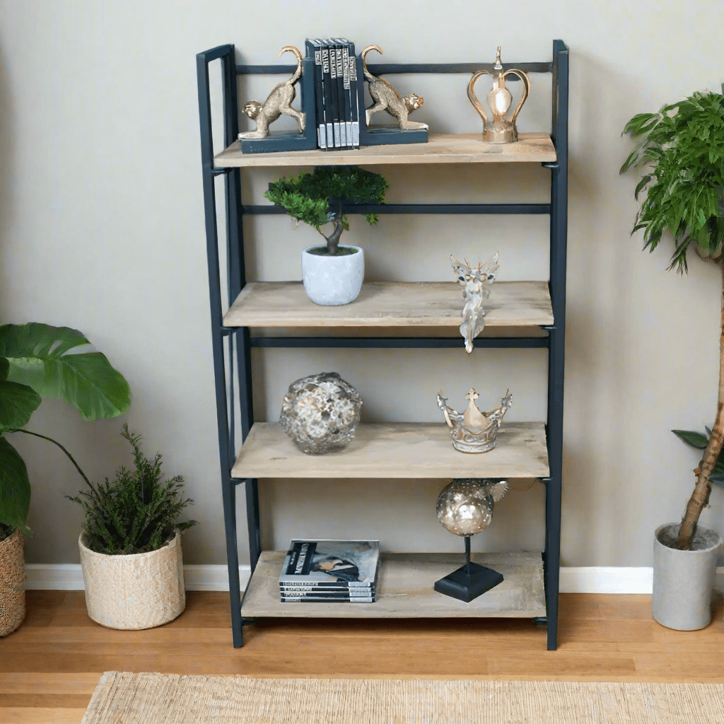 Mango Wood And Iron Display Shelves - 8178 - Uneeka